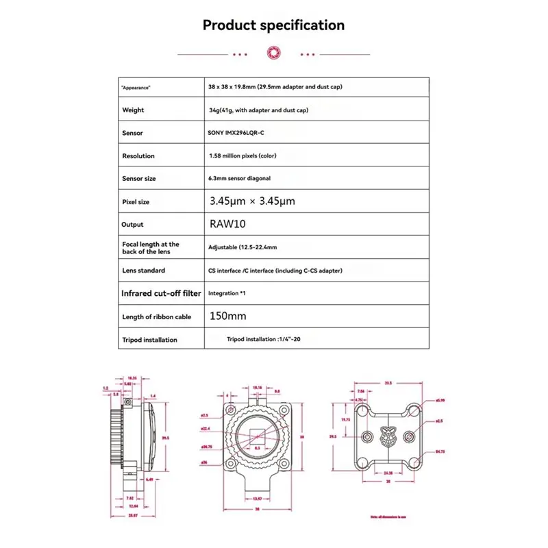 Module de caméra à obturateur  - Raspberry Pi Global Shutter Camera Imx296 avis et prix